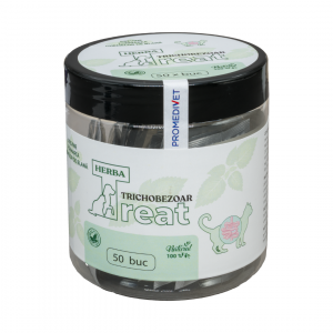 Herba Treat Trichobezoar suplemento natural para la eliminación de bolas de pelo en gatos 50 tabletas